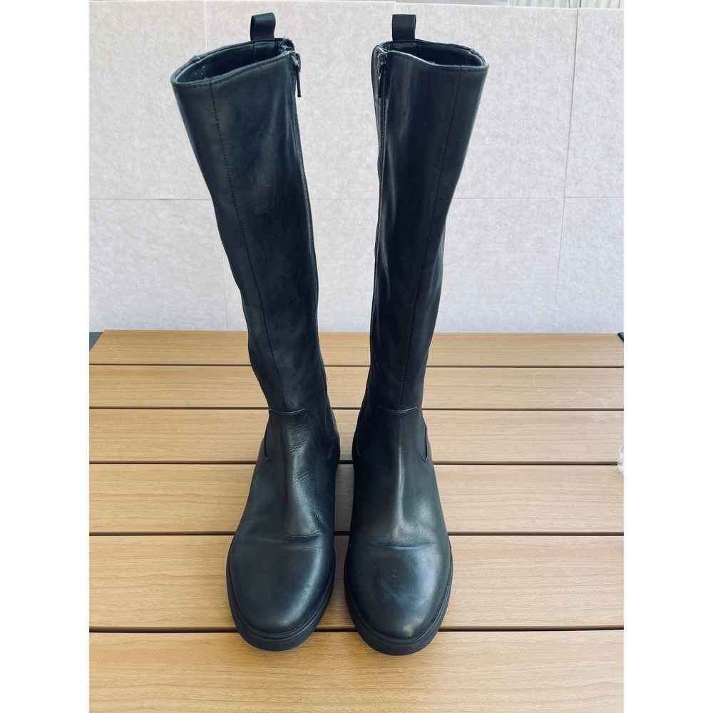 Naturalizer Torence Black Leather Tall Wedge Boots Womens 8.5 M Fleece Lining